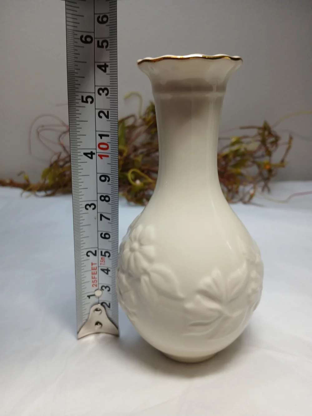 Lenox White Ceramic Bud Vase with Gold Trim